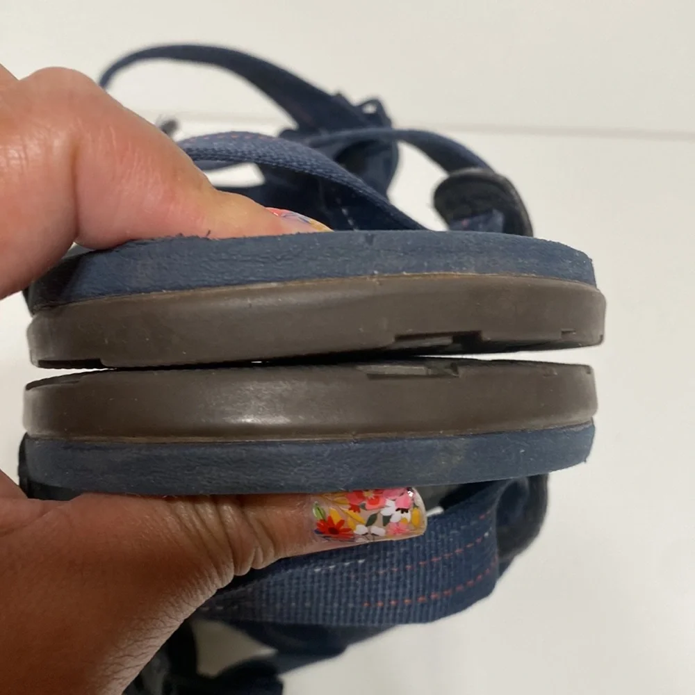 Chaco Low Down Outdoor Hiking Sandals in Blue and Orange Stripes